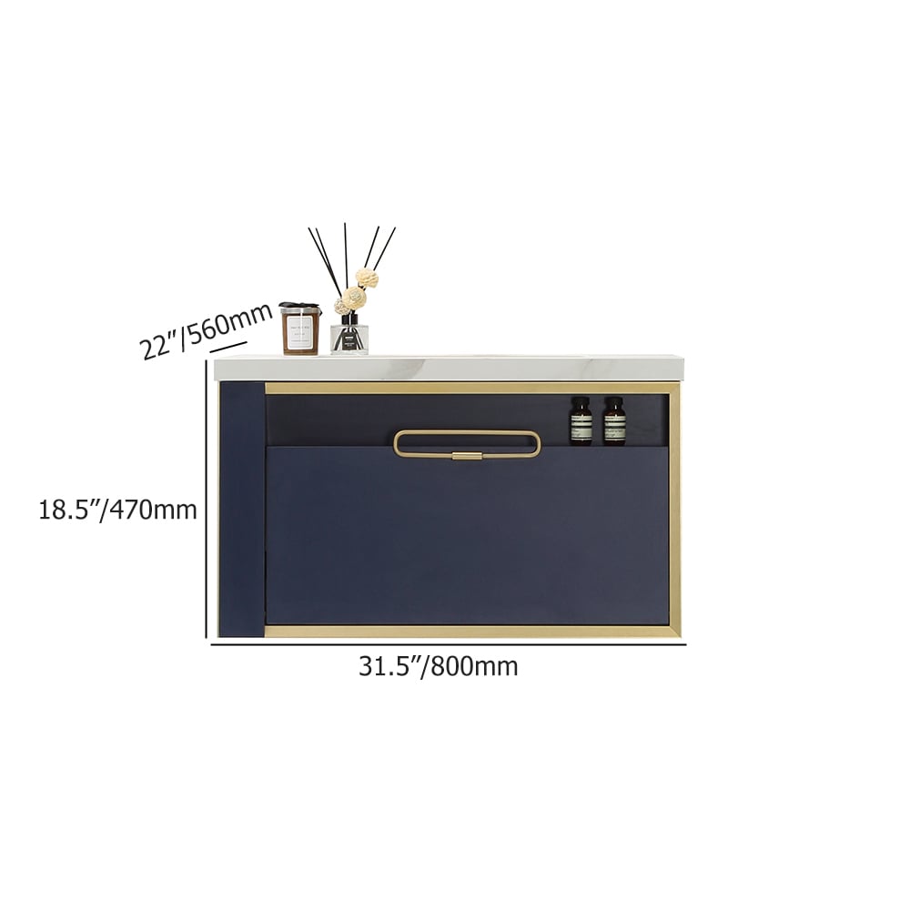 Vanité de salle de bain flottante moderne avec meuble de salle de bain encastré en bleu marine image de fenêtre