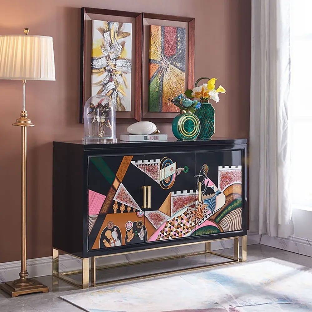 Modern Black Storage Shoe Cabinet With 3 Doors Entryway Cabinet Hand-Painted window image