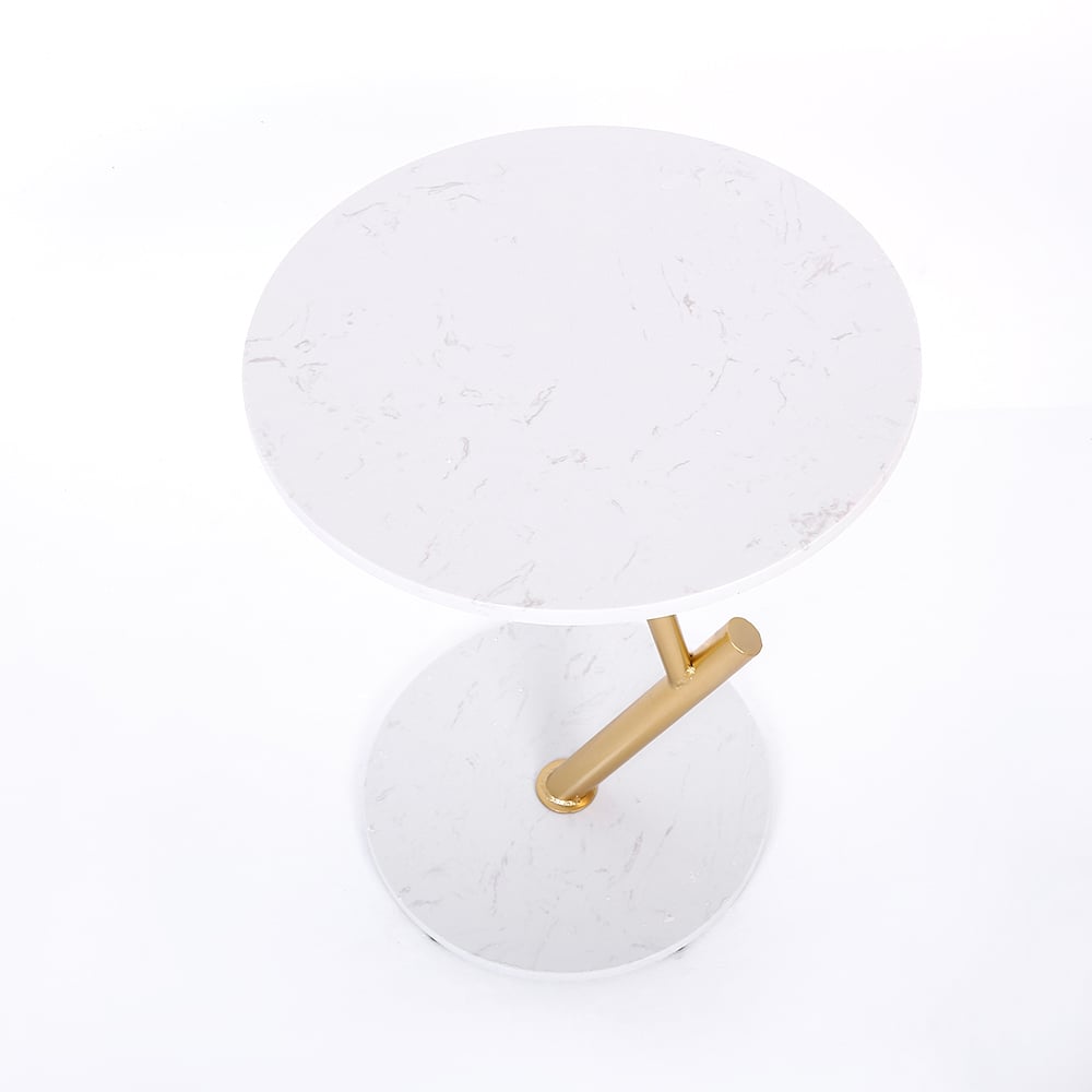 White Round End Table Modern Marble Top Side Table window image