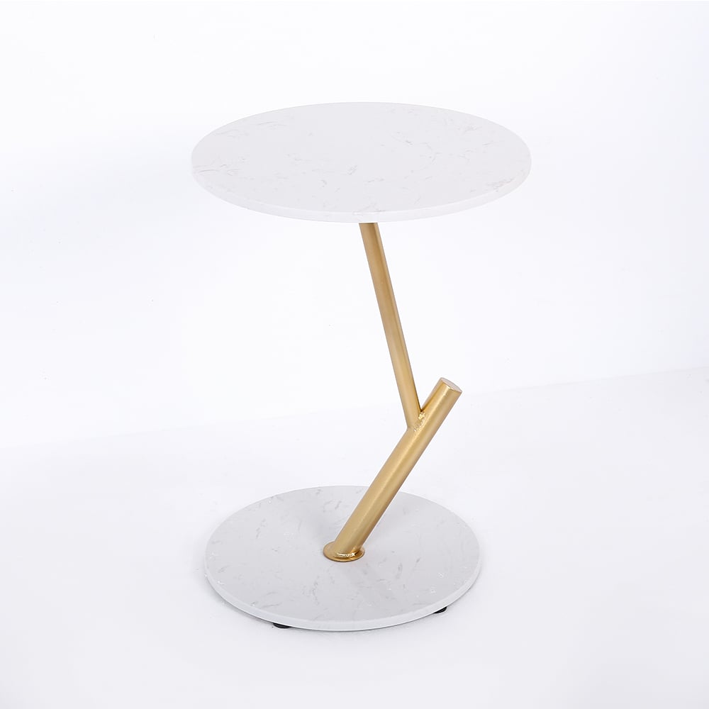 White Round End Table Modern Marble Top Side Table window image