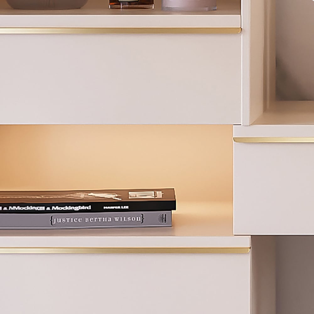 Off-white Makeup Vanity Set Dressing Table with Lighted Mirror Cabinet & Stool Included window image