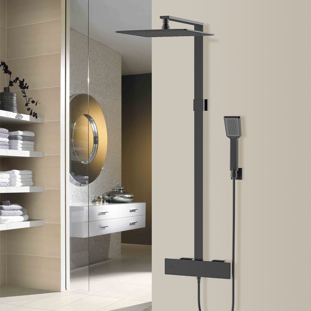 254 mm odkrytá nástěnná čtvercová dešťová sprchová sada 2-funkční s ruční sprchou ultratenkou obrázek okna