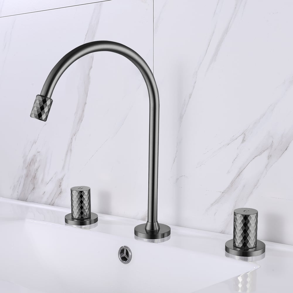 Aerated Spout 3-Hole Bathroom Basin Tap Solid Brass window image