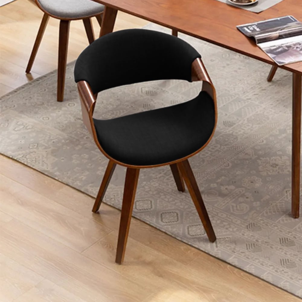 Modern Black Wood Chair Cotton & Linen Upholstered Dining Chair window image
