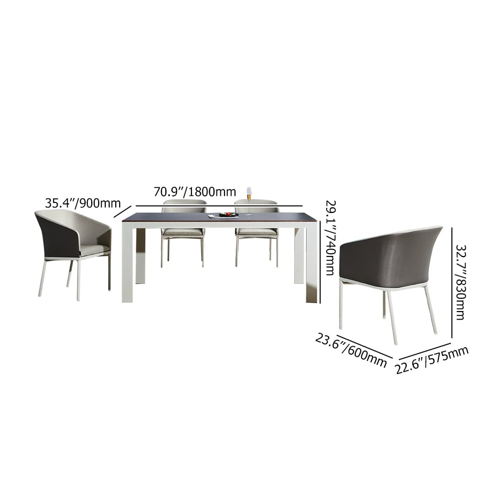 7 Pieces Minimalist White & Grey Patio Dining Set with Retangular Table & Armchairs window image