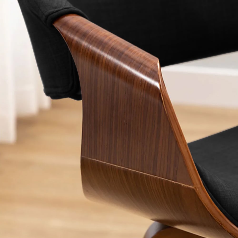 Modern Black Wood Chair Cotton & Linen Upholstered Dining Chair window image