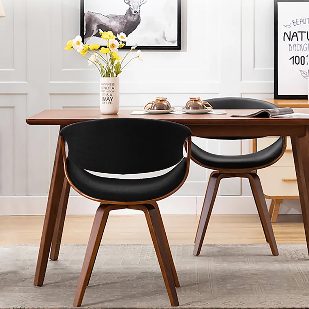 Modern Black Wood Chair Cotton & Linen Upholstered Dining Chair window image