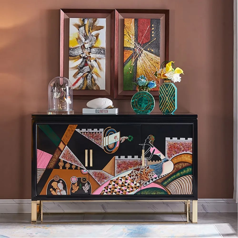 Modern Black Storage Shoe Cabinet With 3 Doors Entryway Cabinet Hand-Painted window image