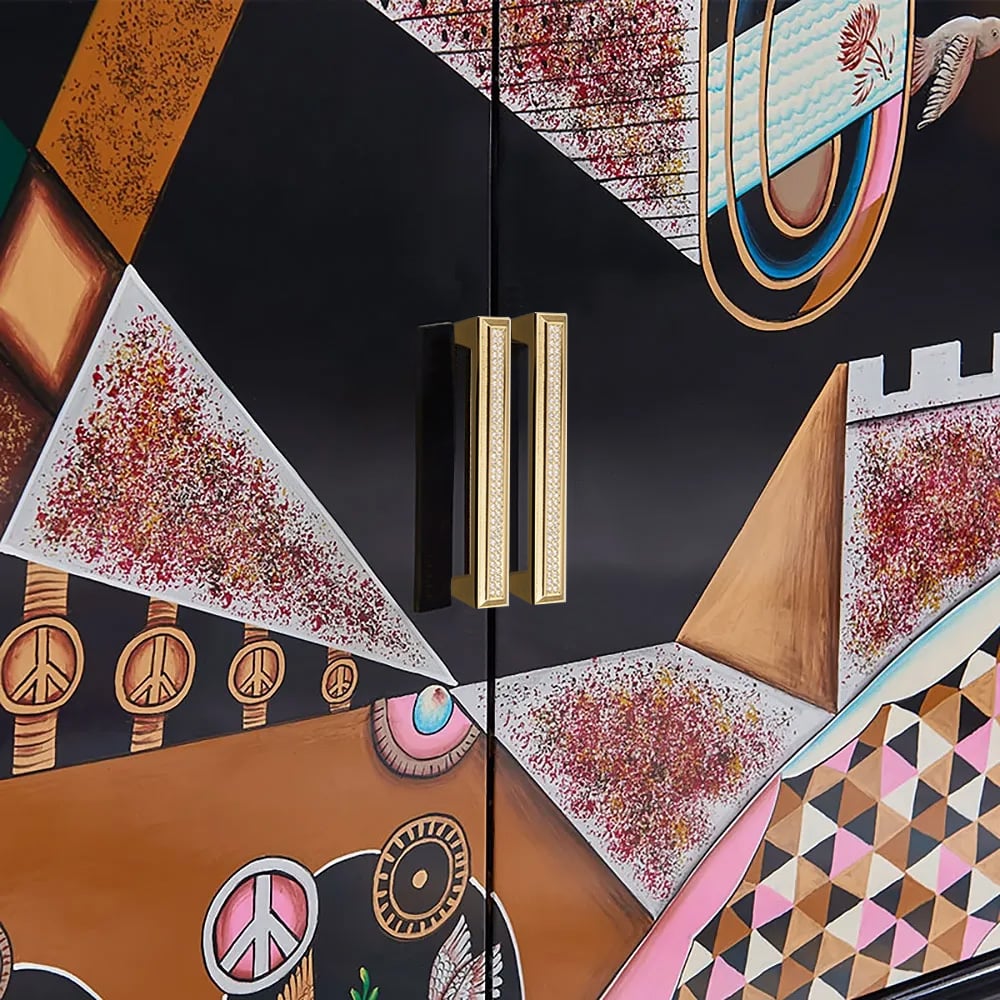 Modern Black Storage Shoe Cabinet With 3 Doors Entryway Cabinet Hand-Painted window image