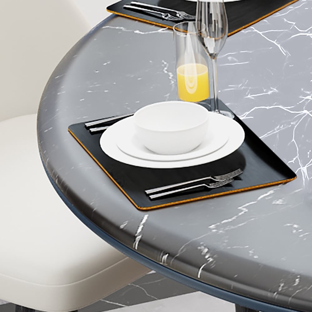 51.2" Round Modern Marble Dining Table with Stainless Steel & Leather Pedestal window image