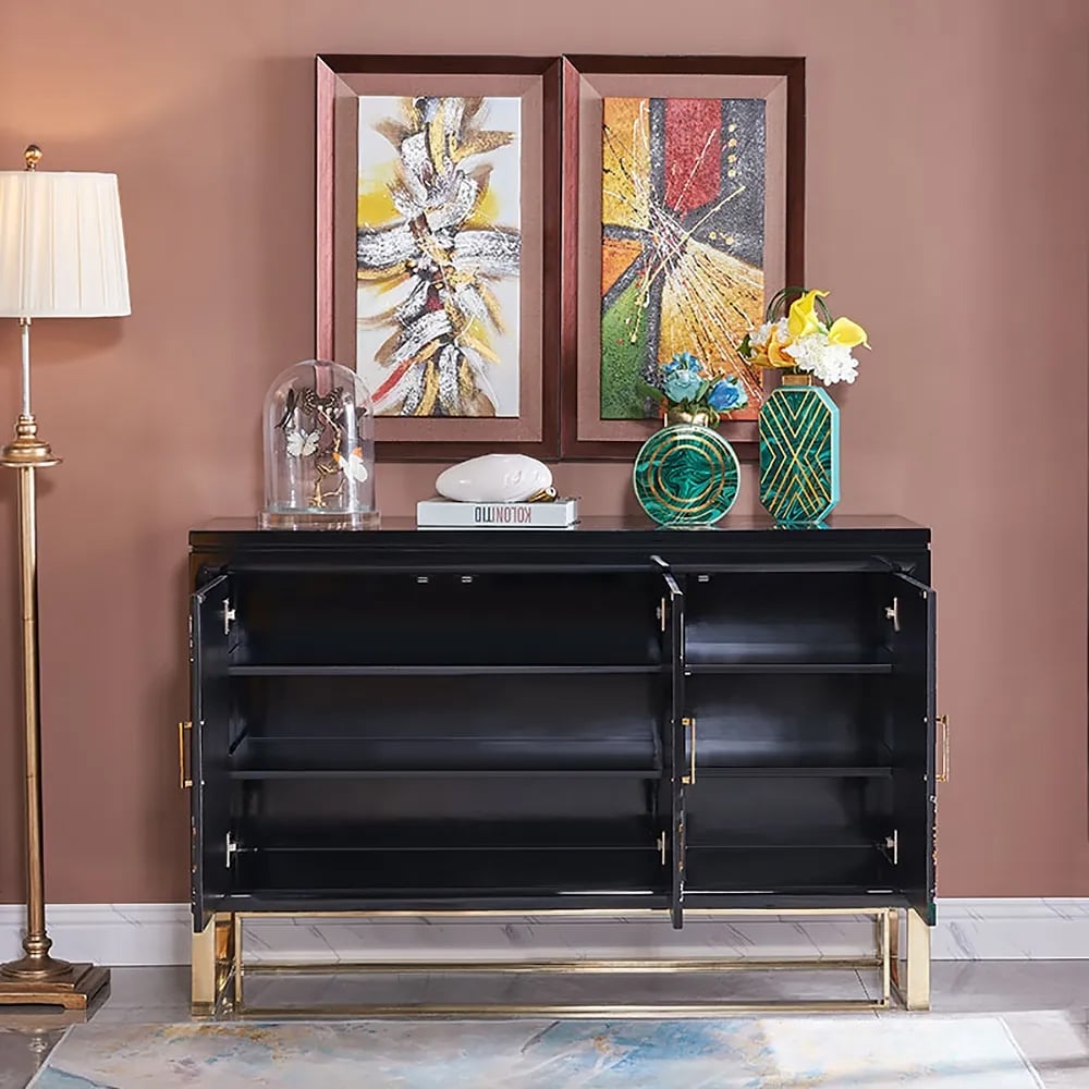 Modern Black Storage Shoe Cabinet With 3 Doors Entryway Cabinet Hand-Painted window image