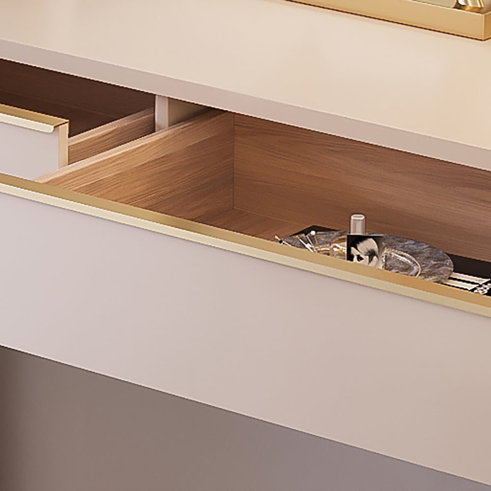 Off-white Makeup Vanity Set Dressing Table with Lighted Mirror Cabinet & Stool Included window image