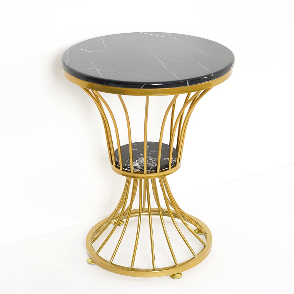 Black Round Faux Marble Side Table Spiral-Shaped End Table in Gold window image