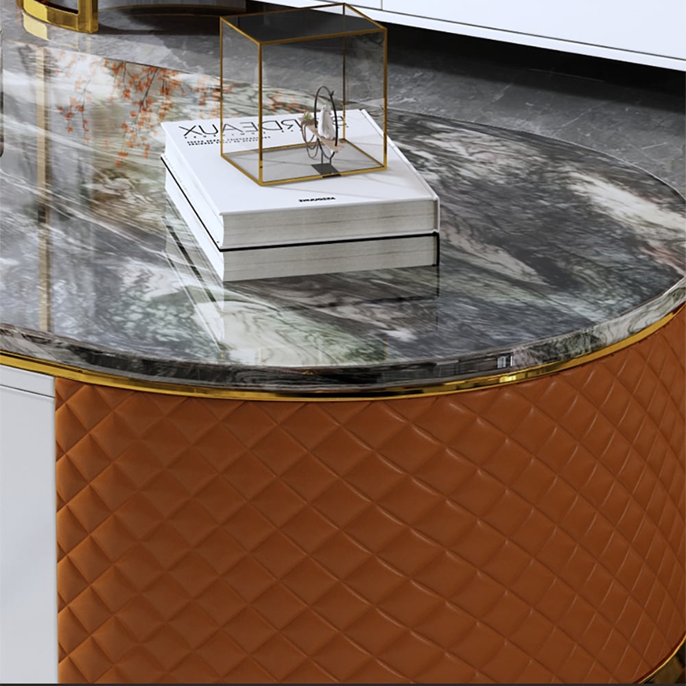 Ensemble de 2 tables basses et support TV avec plateau en marbre et base en acier inoxydable pour salon image de fenêtre