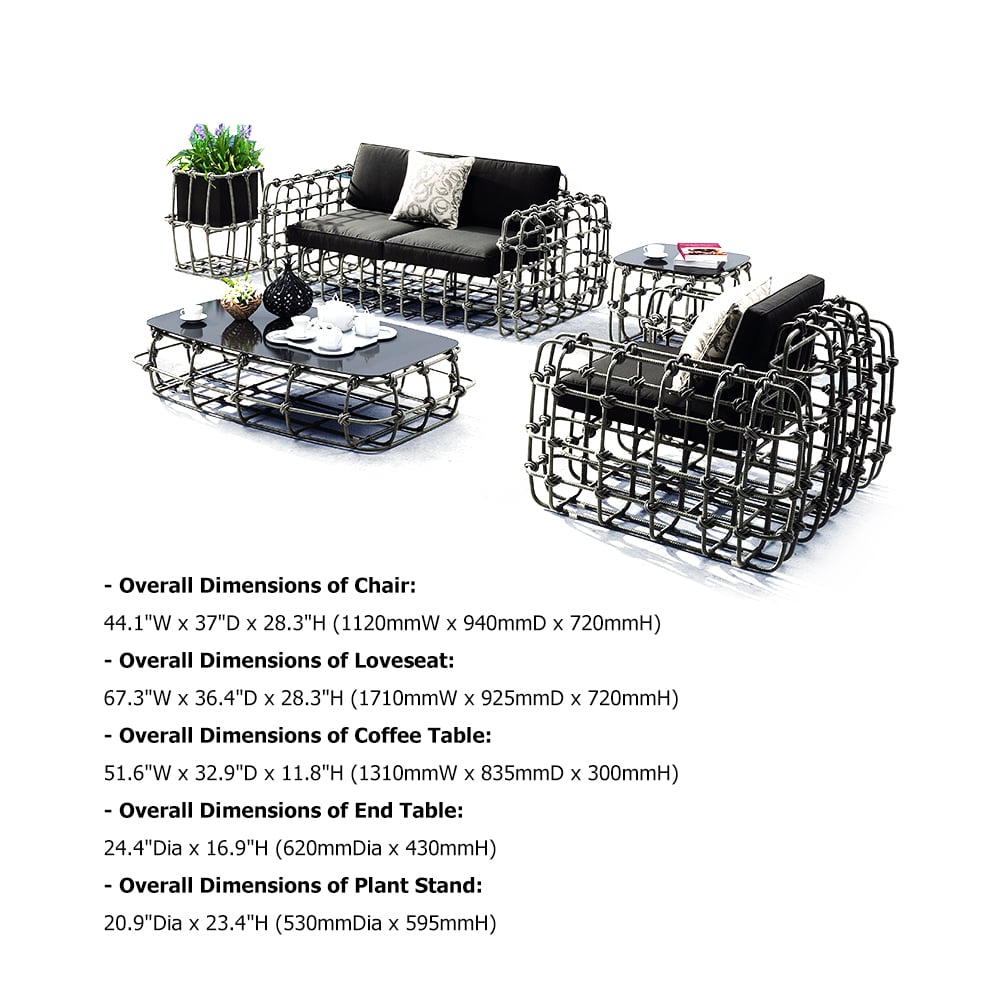 Industrial 6-Piece PE Rattan Outdoor Patio Conversation Set with Aluminium Frame window image