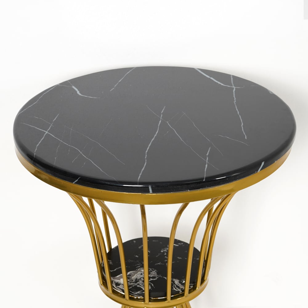 Black Round Faux Marble Side Table Spiral-Shaped End Table in Gold window image