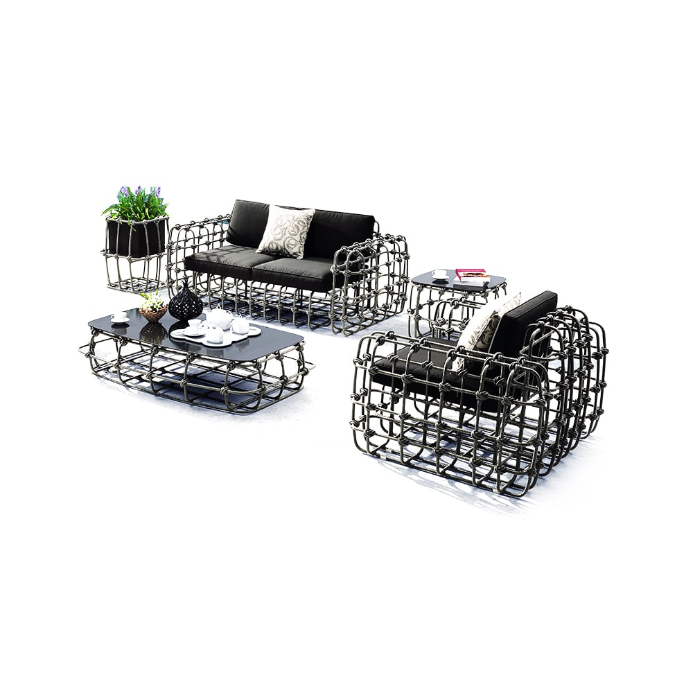 Industrial 6-Piece PE Rattan Outdoor Patio Conversation Set with Aluminium Frame window image