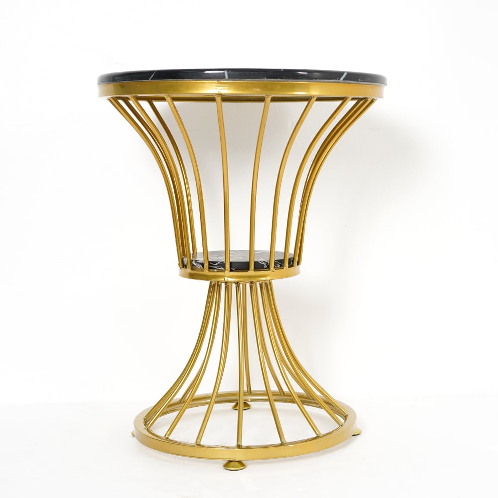 Black Round Faux Marble Side Table Spiral-Shaped End Table in Gold window image