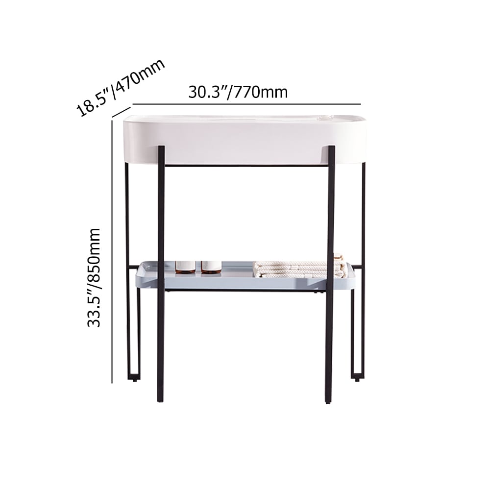 Classic Freestanding White Bathroom Vanity with Ceramic Sink and Shelf window image