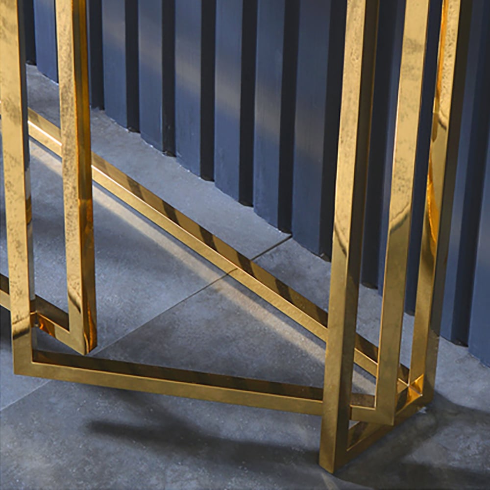 55.1" Modern White Console Table Marble Top & Stainless Steel Base Entryway Table window image