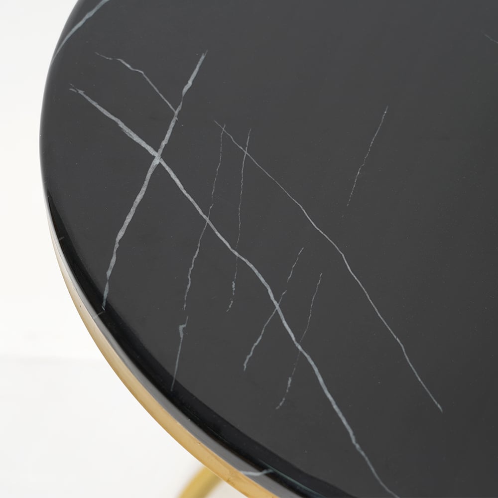 Black Round Faux Marble Side Table Spiral-Shaped End Table in Gold window image