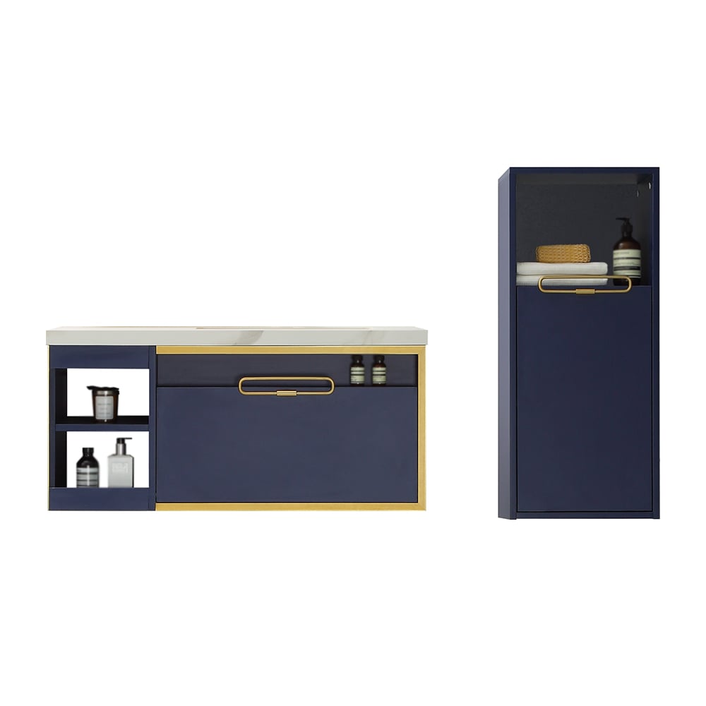 Modern Floating Bathroom Vanity with Undermount Basin Bathroom Cabinet in Navy Blue window image