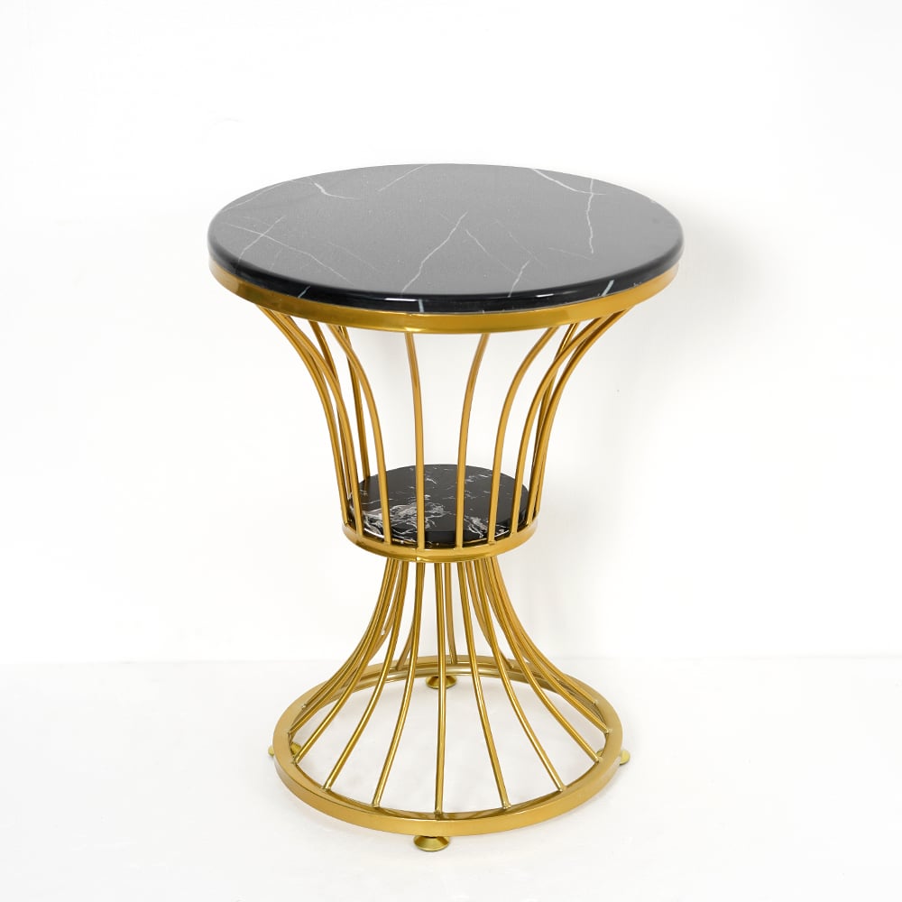 Black Round Faux Marble Side Table Spiral-Shaped End Table in Gold window image