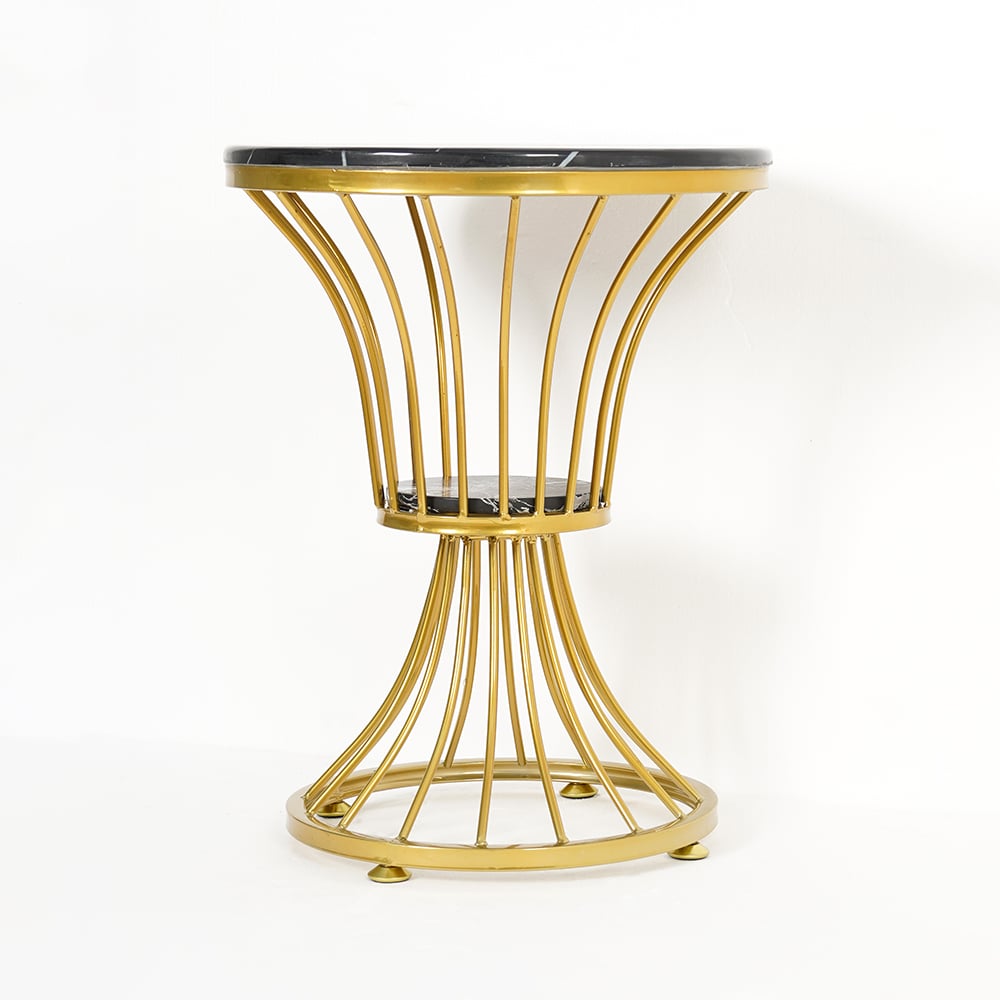 Black Round Faux Marble Side Table Spiral-Shaped End Table in Gold window image