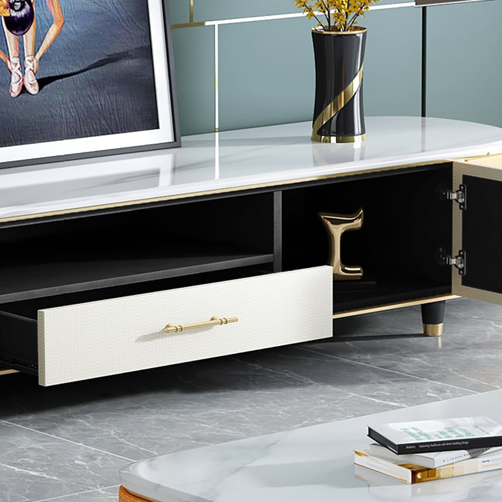 Moderní bílý mramorový konferenční stolek a televizní stojan Sada 2 paměťových konzolí obrázek okna