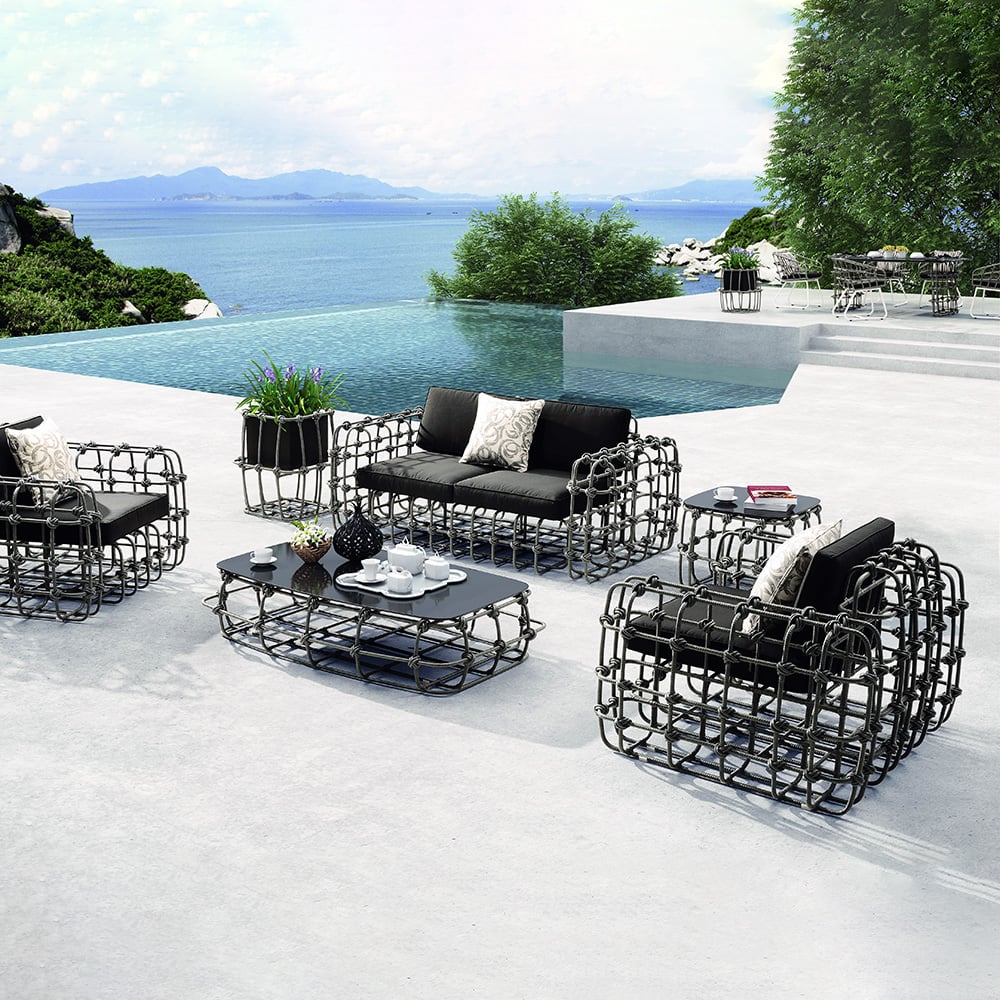 Industrial 6-Piece PE Rattan Outdoor Patio Conversation Set with Aluminium Frame window image