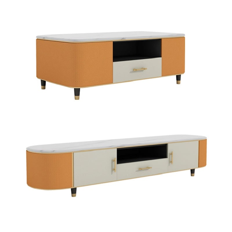 Moderní bílý mramorový konferenční stolek a televizní stojan Sada 2 paměťových konzolí obrázek okna