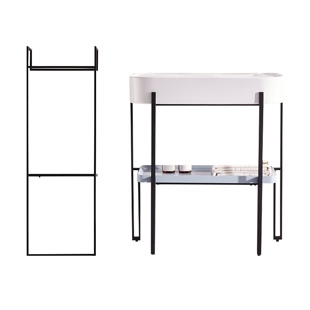 Classic Freestanding White Bathroom Vanity with Ceramic Sink and Shelf window image