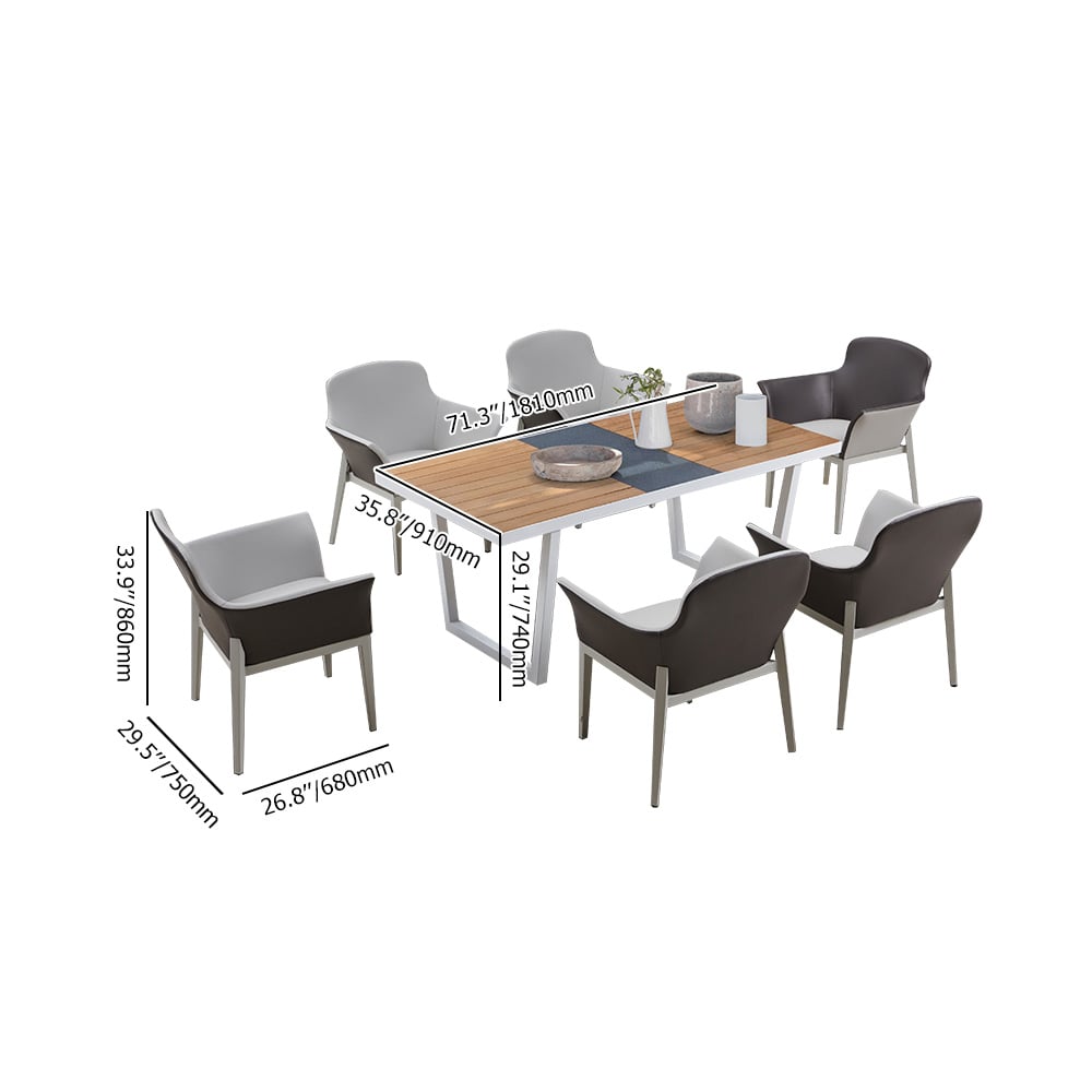 7 Pieces Gray Patio Dining Set with Teak Wood Dining Table & 6 Armchairs window image