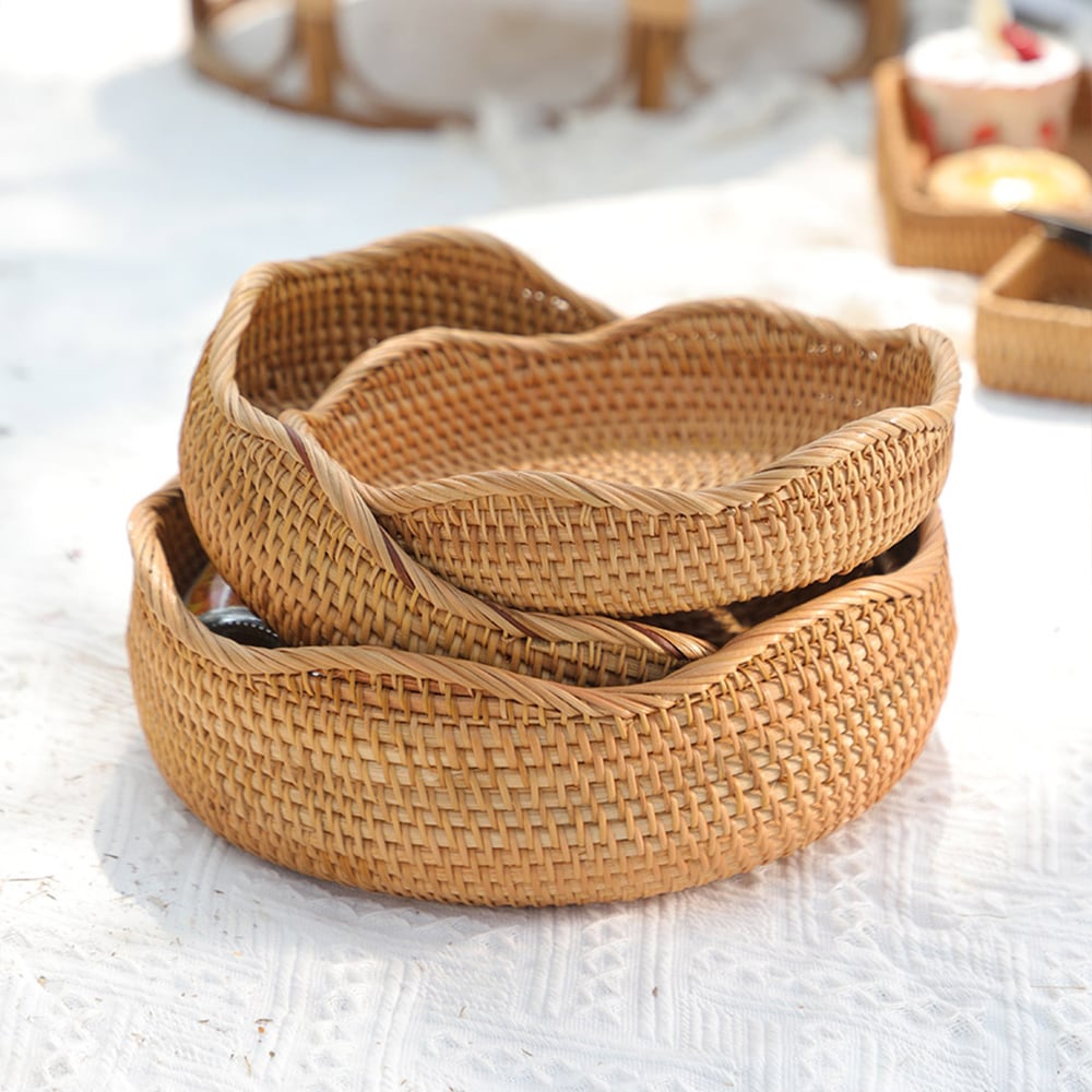 Rustic Fruit Bowl in Rattan Set of 3 window image