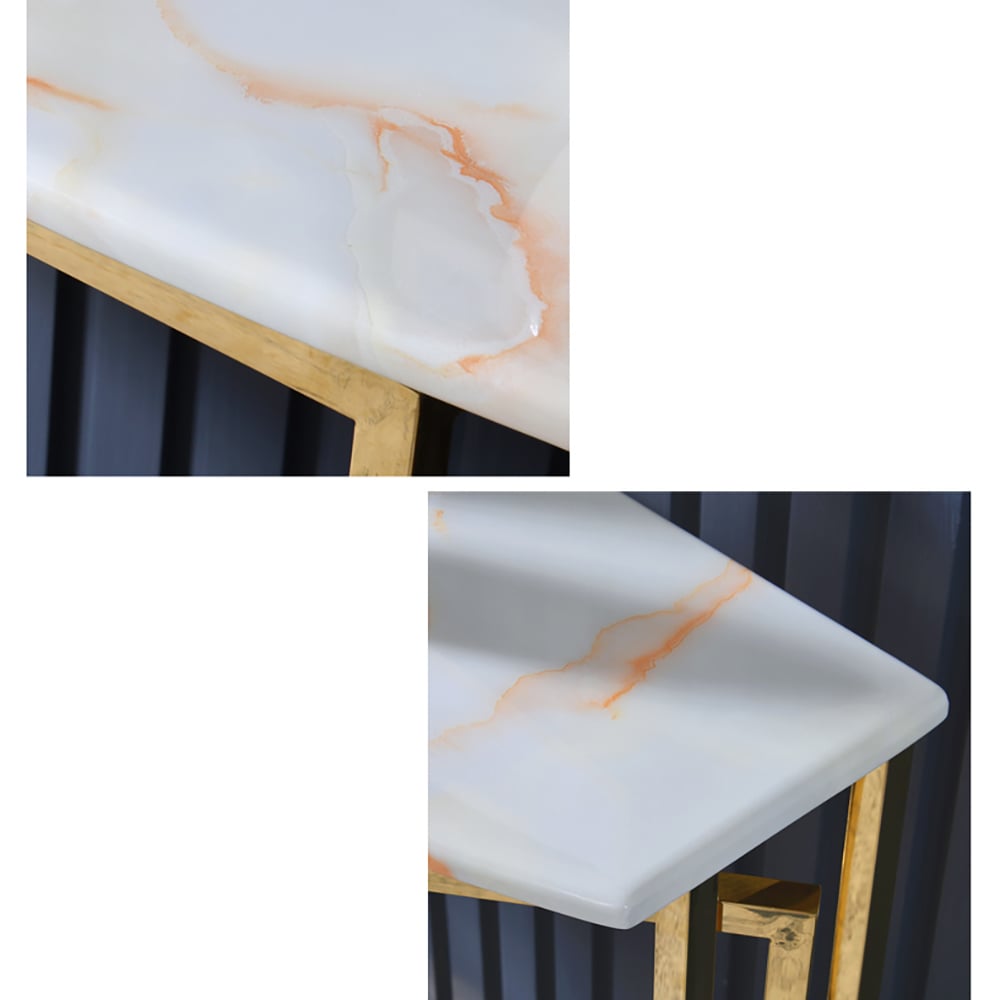 55.1" Modern White Console Table Marble Top & Stainless Steel Base Entryway Table window image