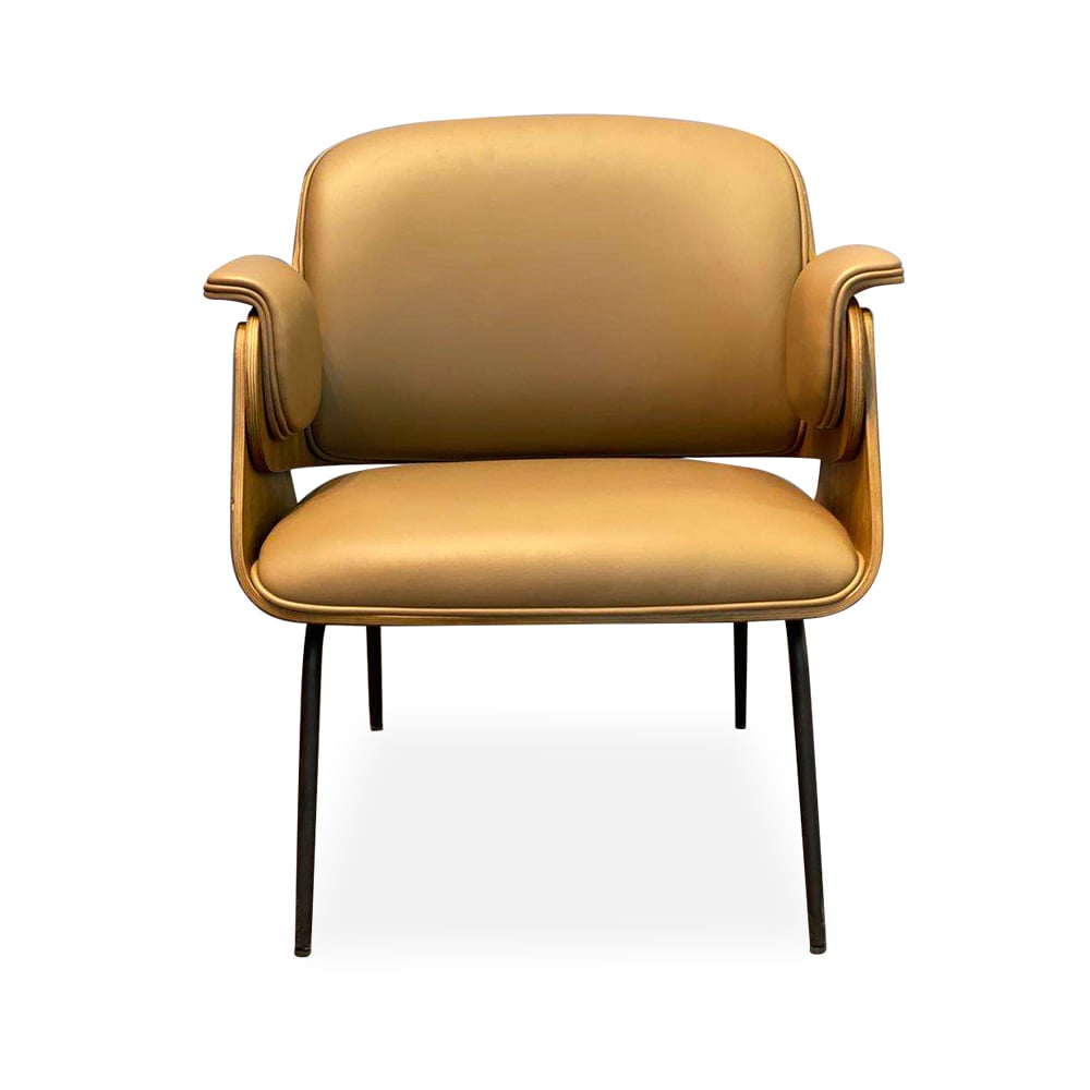 Mid-Century Khaki Microfiber Leather Accent Chair with Flared Arms window image