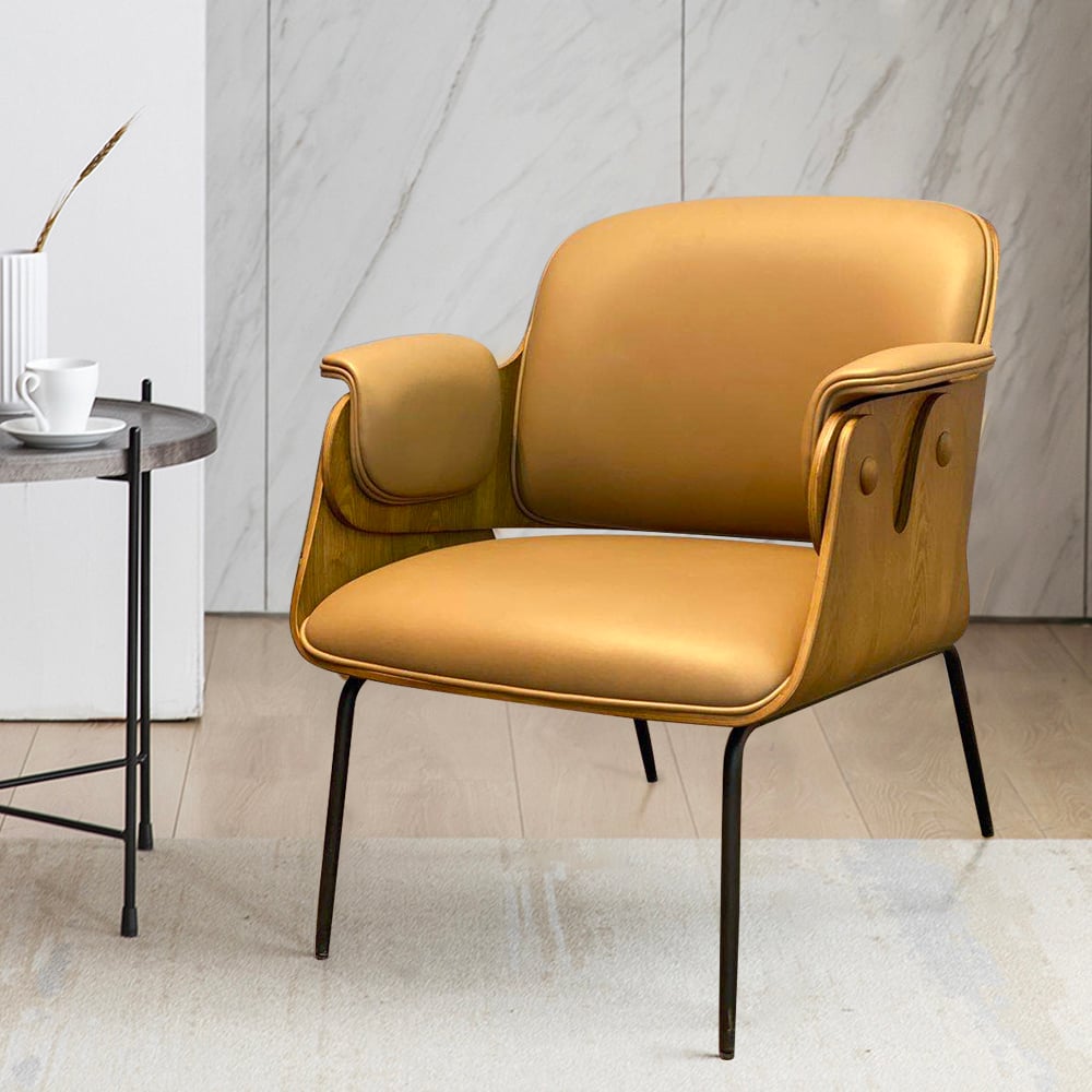 Mid-Century Khaki Microfiber Leather Accent Chair with Flared Arms window image