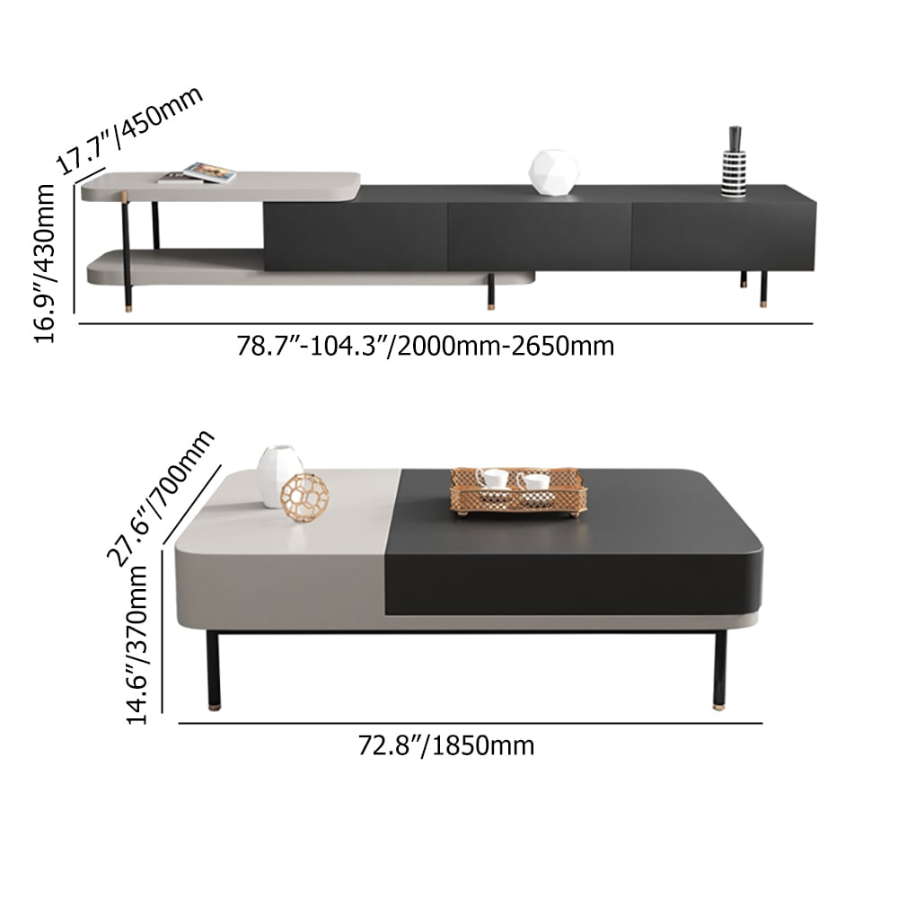 Modern Open Storage TV Stand & Coffee Table Set with Drawers window image
