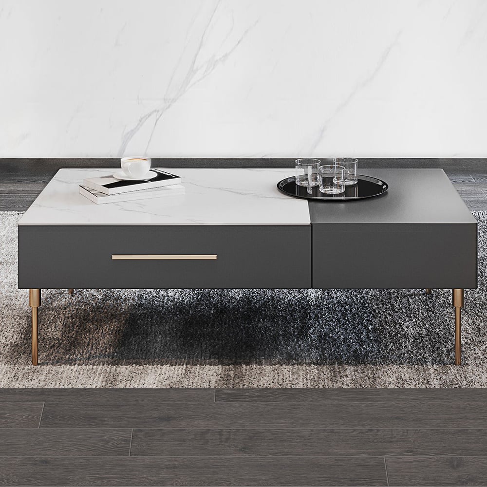 Rectangle Sintered Stone Top Coffee Table with 2 Large Drawers window image