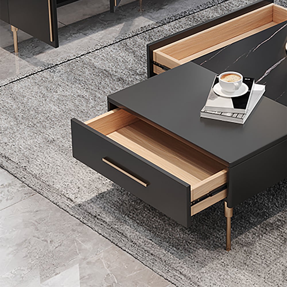 Rectangle Sintered Stone Top Coffee Table with 2 Large Drawers window image