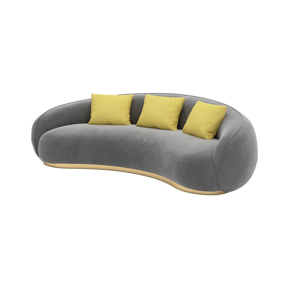 6-delige moderne grijze fluwelen woonkamerbankset inclusief Ottomanen Vensterafbeelding