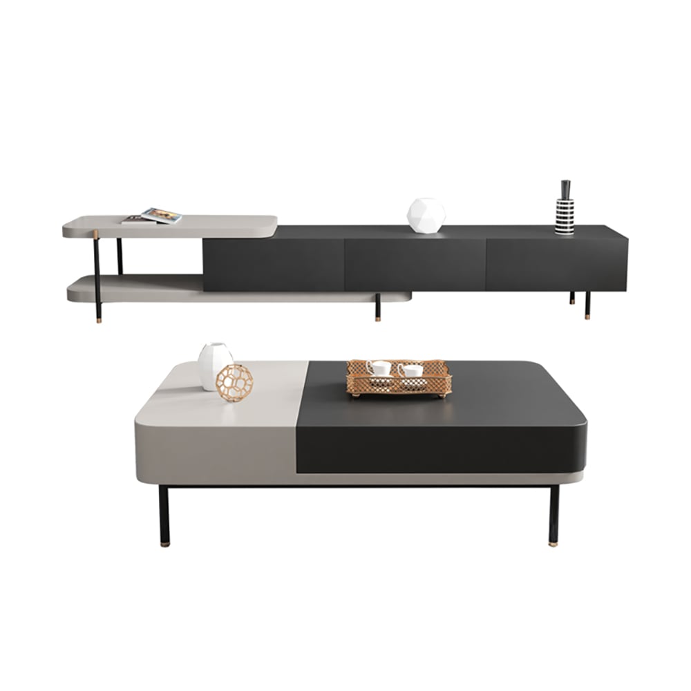 Modern Open Storage TV Stand & Coffee Table Set with Drawers window image