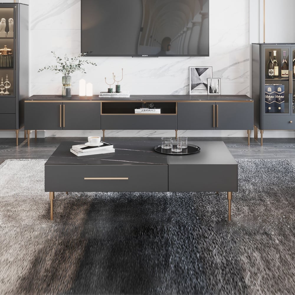 Rectangle Sintered Stone Top Coffee Table with 2 Large Drawers window image