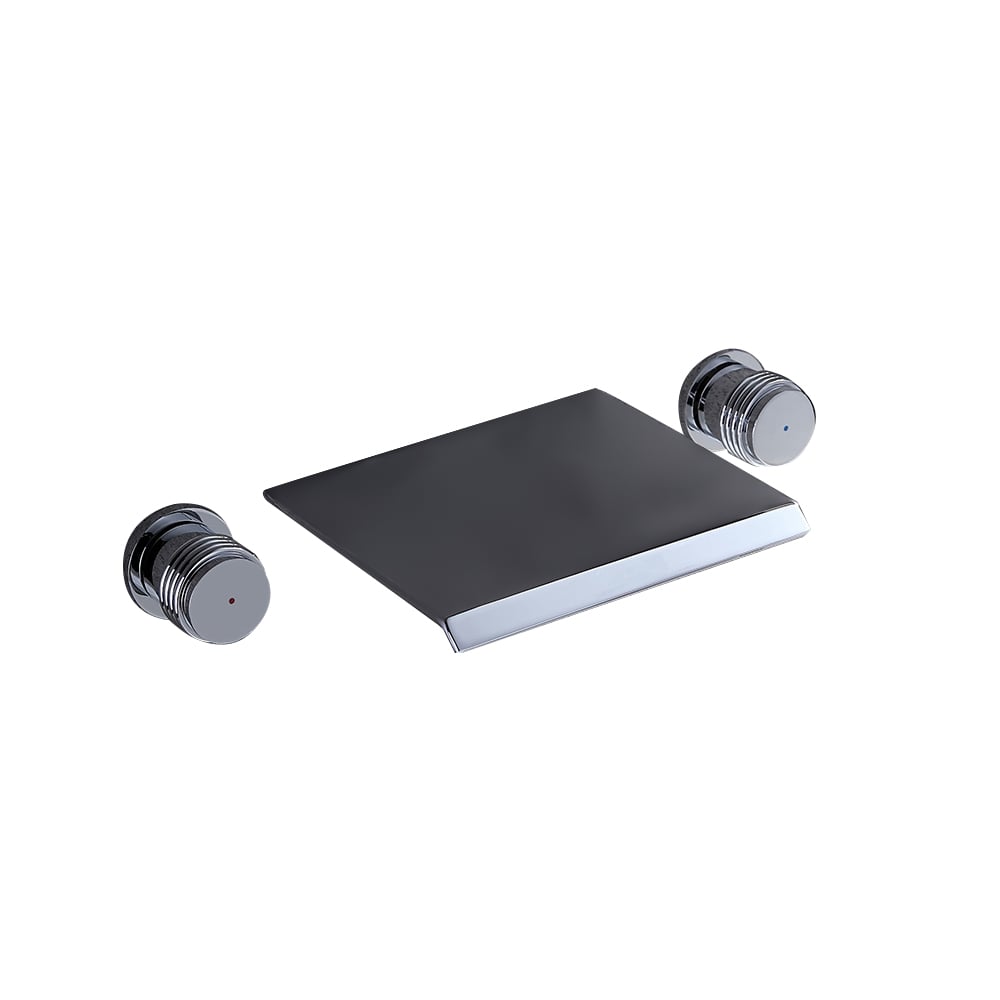 Moda Robinet Moderne Mural Cascade Mitigeur de Lavabo de Salle de Bain Poignées Double en Laiton Massif Chromé image de fenêtre