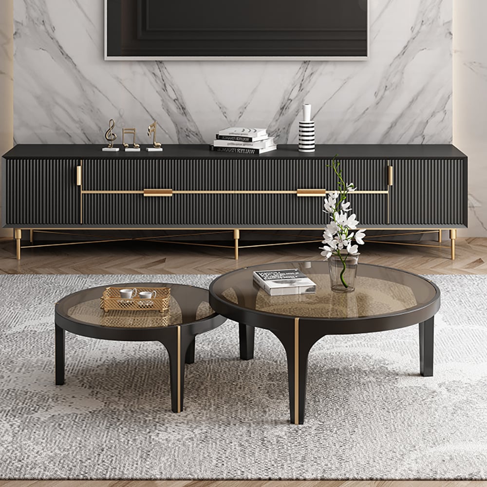 2 Pieces Modern Tempered Glass Nesting Coffee Table window image