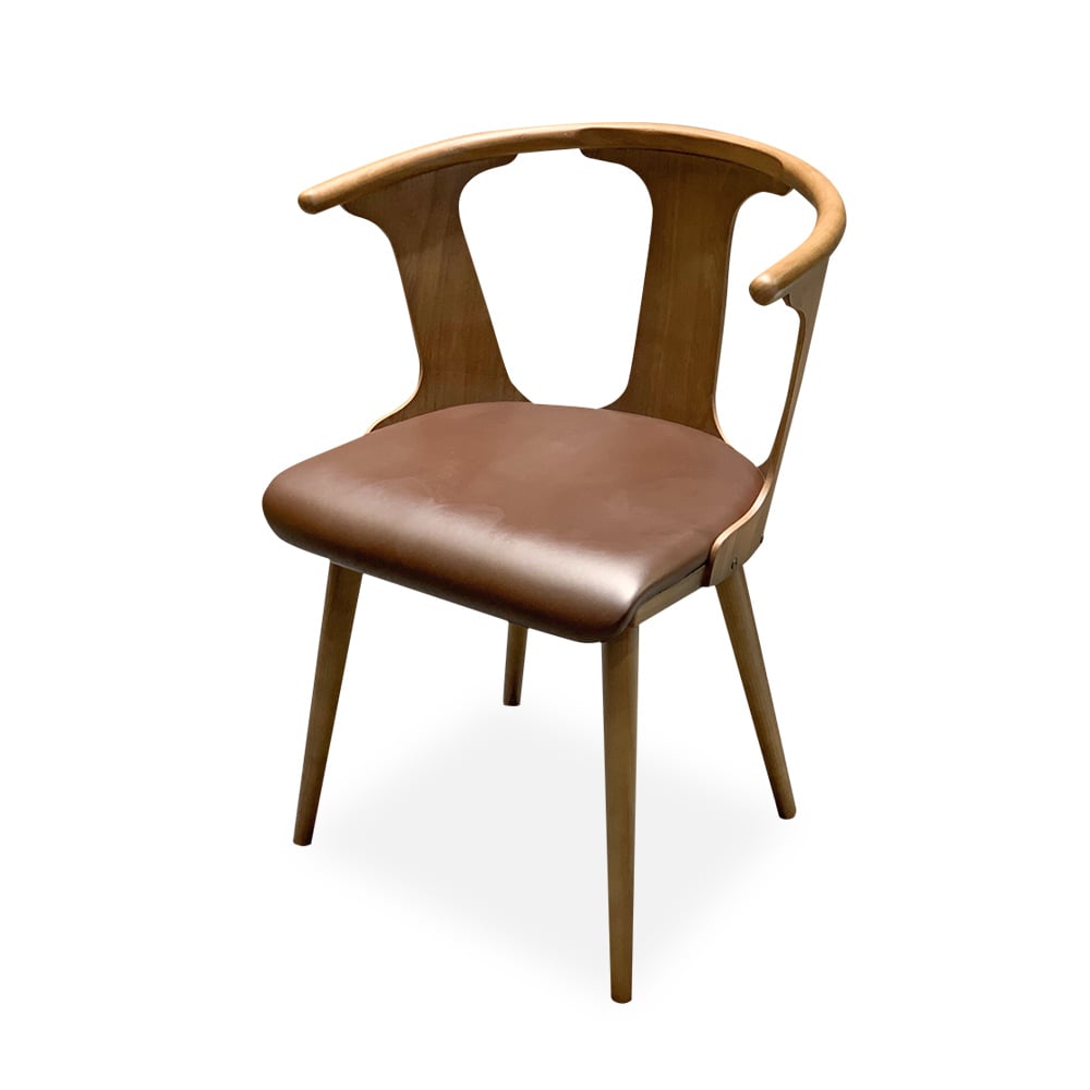 Chaise de salle à manger moderne en similicuir noyer avec dossier incurvé image de fenêtre