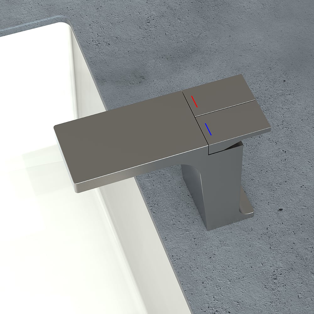 Gunmetal Grey Modern Monobloc Bathroom Basin Mixer Tap Solid Brass window image