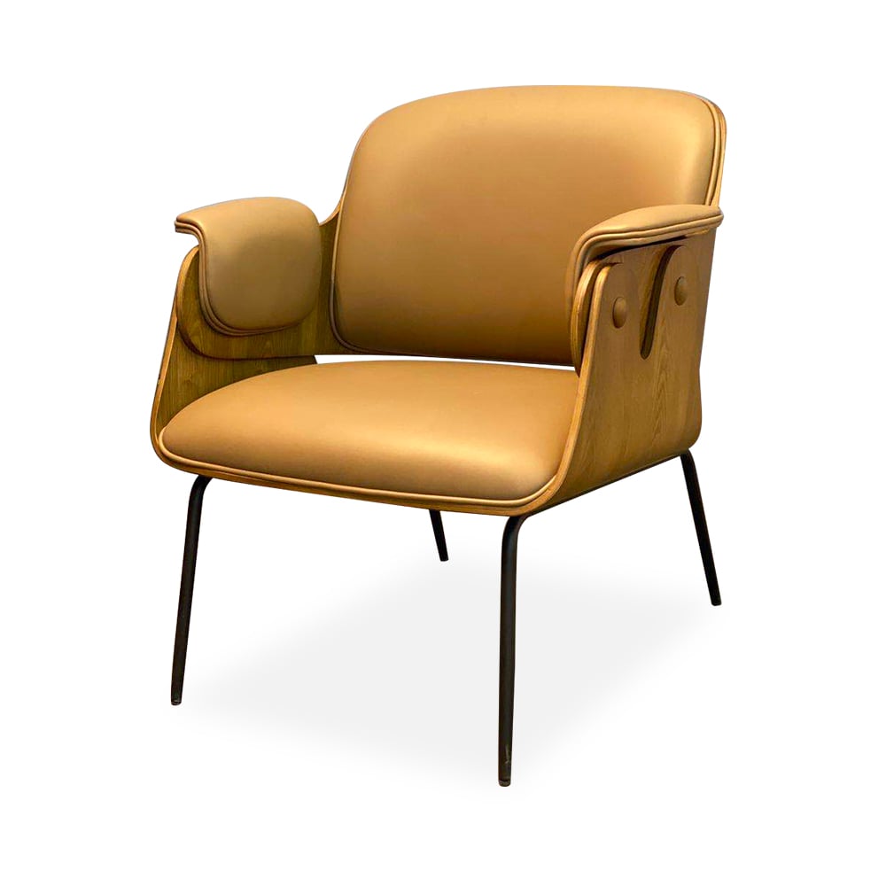 Mid-Century Khaki Microfiber Leather Accent Chair with Flared Arms window image