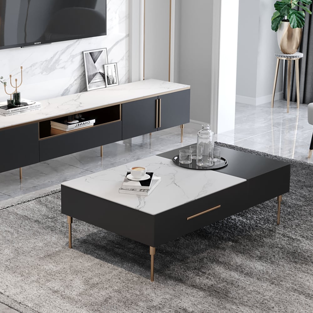 Rectangle Sintered Stone Top Coffee Table with 2 Large Drawers window image