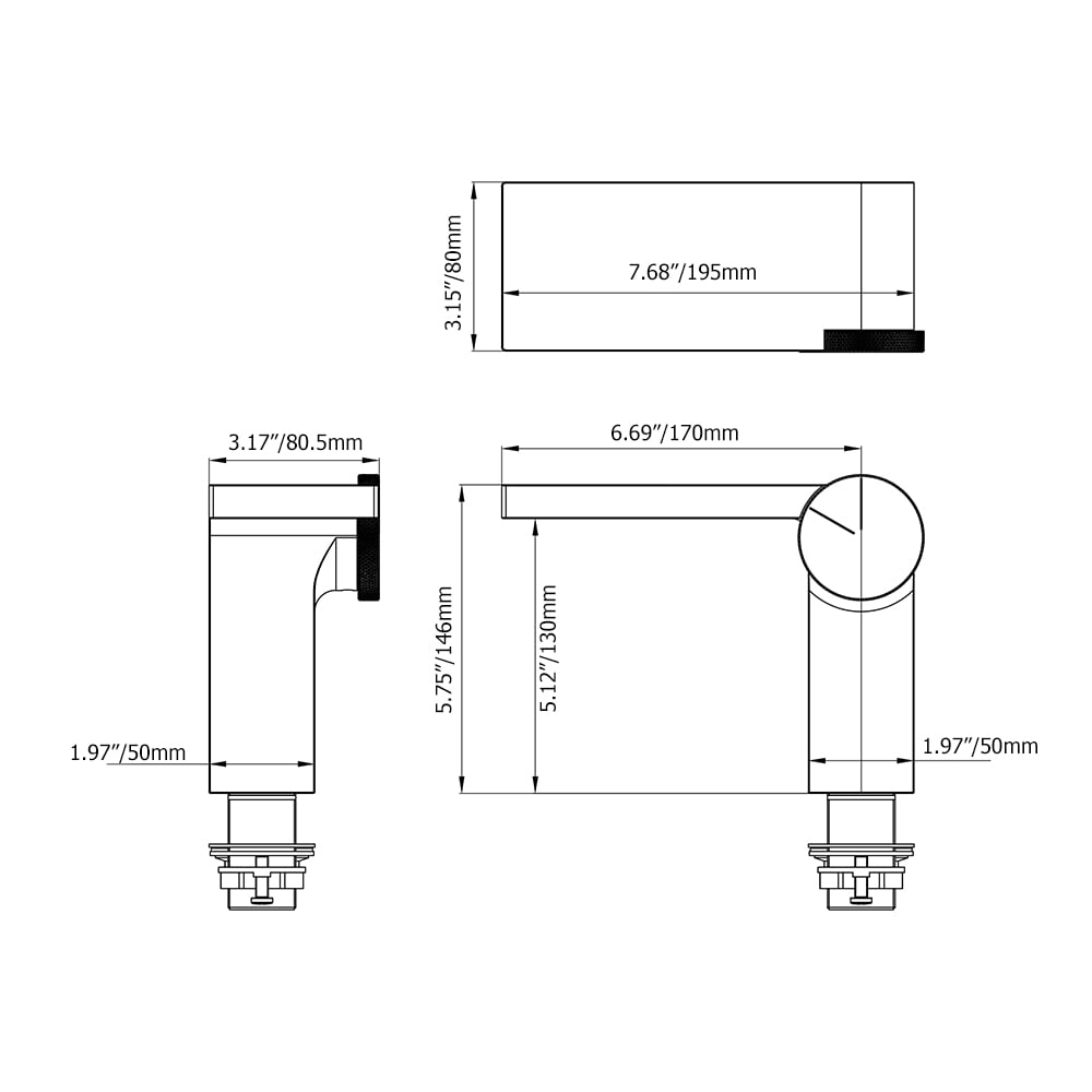 Geometric Single Hole Waterfall Bathroom Sink Faucet Solid Brass weights dimensions image